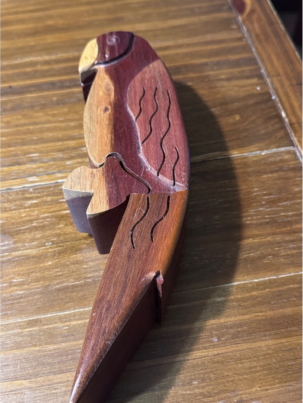 Costa Rica Wooden Parrot Puzzle Box 11” Handcrafted Tropical Wood Bird Trinket